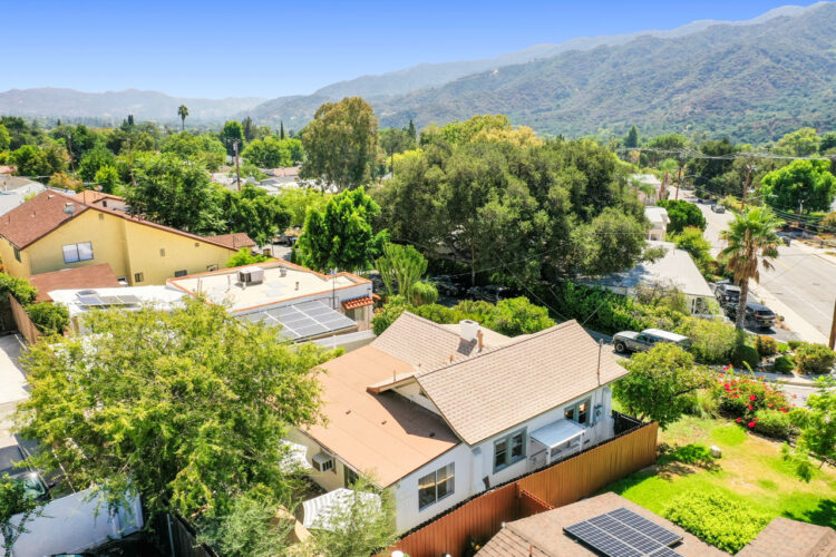 an exterior drone image of the california bungalow style home 3755 1st ave in la crescenta