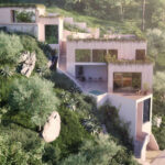 architectural rendering of a four story modern hillside home in silver lake