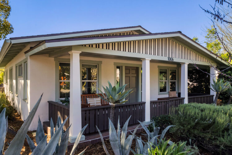 exterior of a craftsman bungalow home with drought tolerant plantings