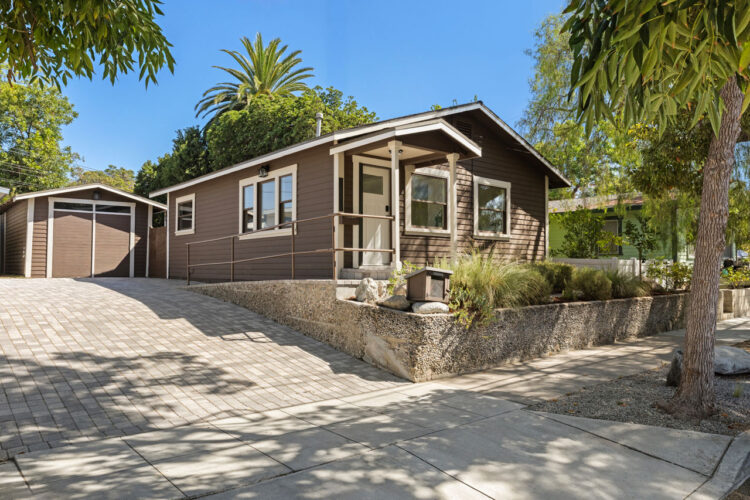 1036 Hope St South Pasadena Home for Sale Tracy Do Real Estate exterior of a bungalow home painted brown with white trim and blue skies